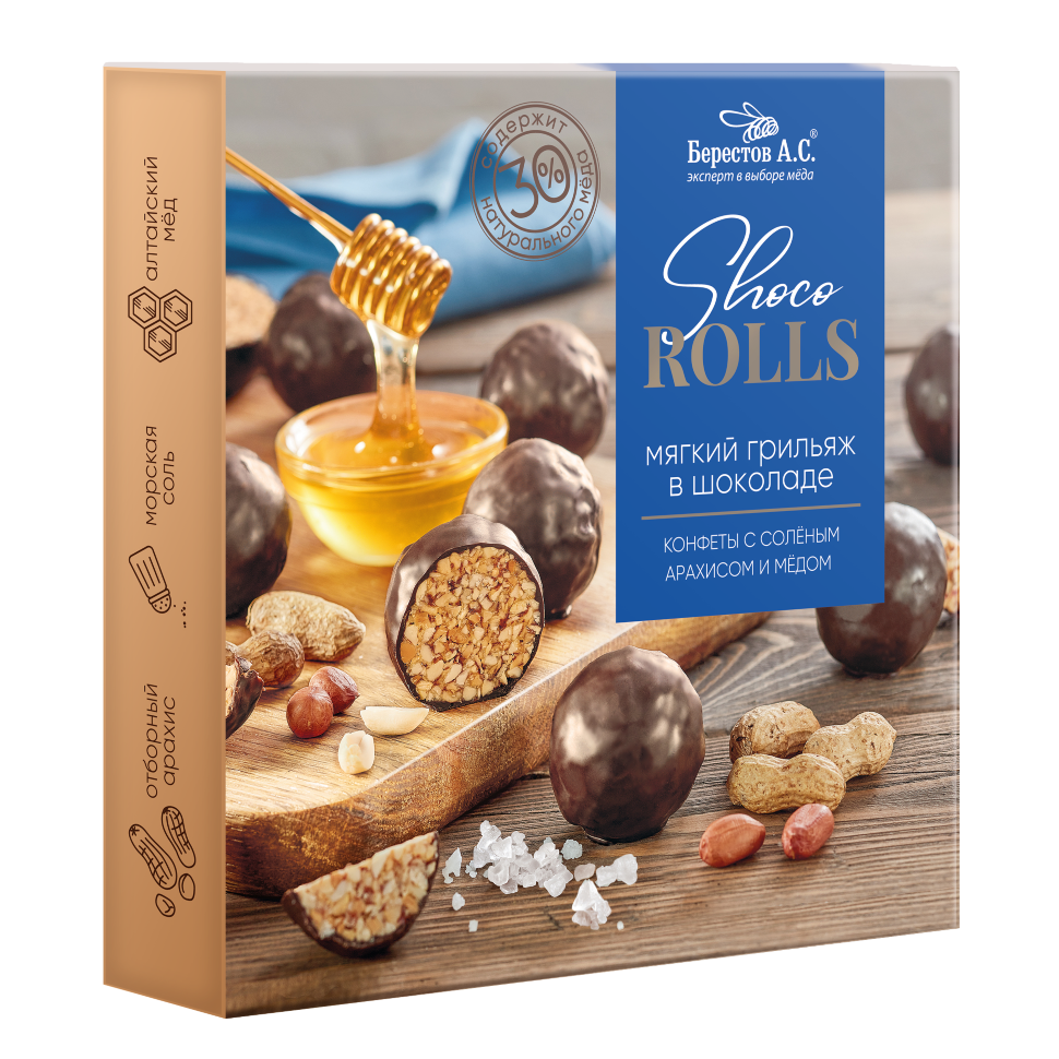  Берестов Shoco Rolls конфеты с арахисом, солью и медом, 135г   в Урус-мартане