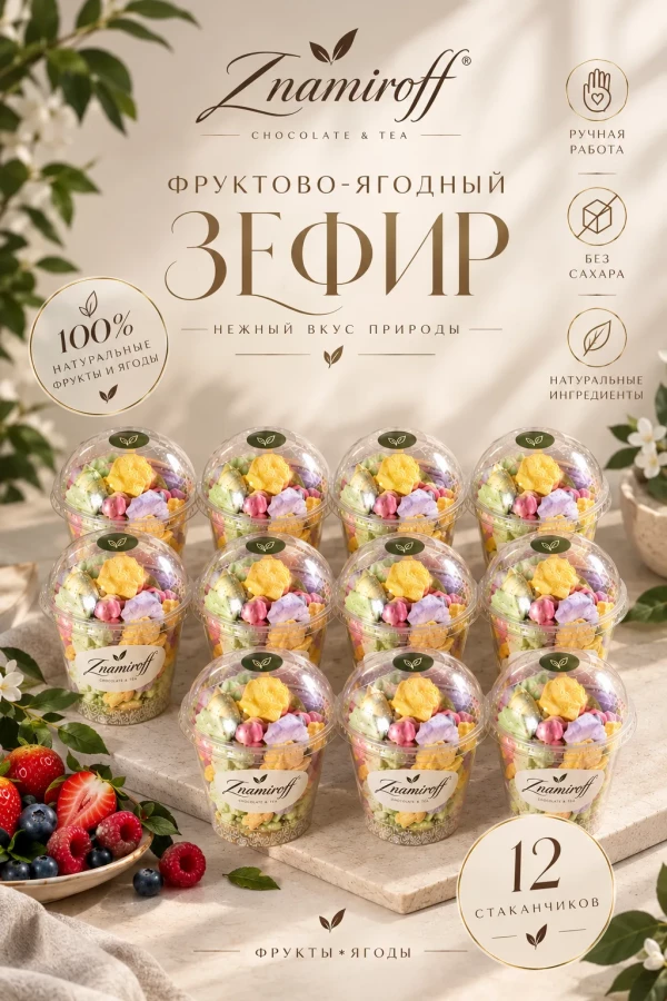 №1 Зефир в стаканчиках без сахара(коробка 12шт по 100гр) в Урус-мартане