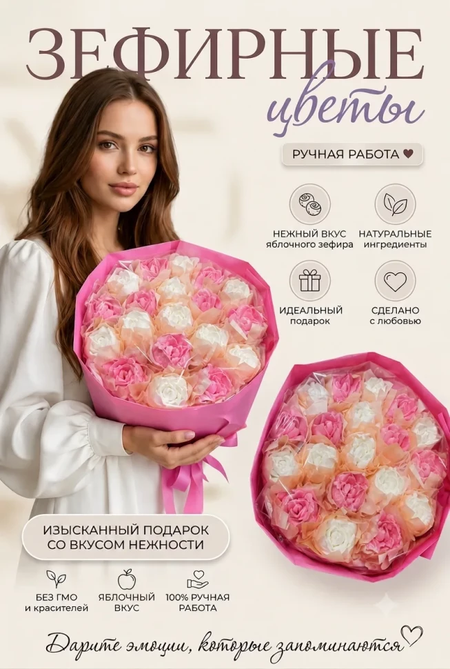  Букет Зефирный Размер XL бело-розовый,350г в Урус-мартане
