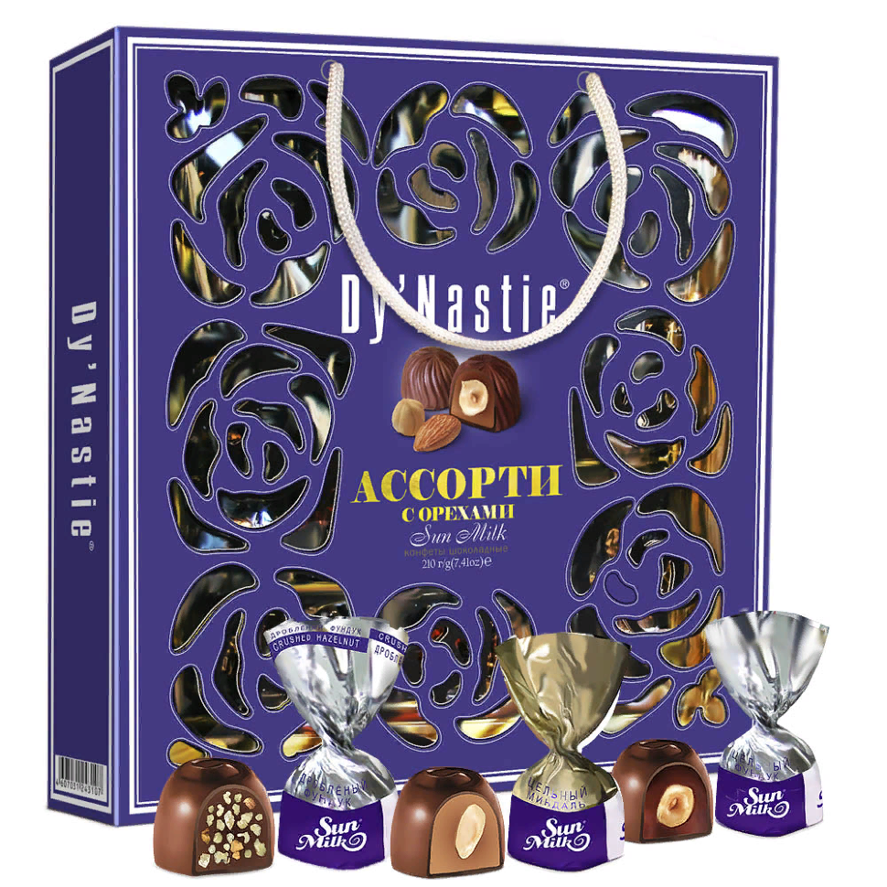  Династия Сумка Конфеты "Ассорти с орехами", 210г     в Урус-мартане